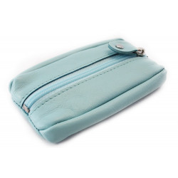 Světle modrá kožená klíčenka se zipovou kapsou Lana