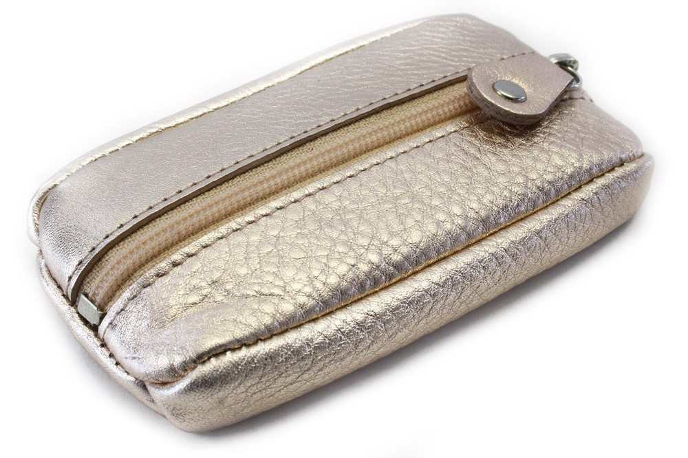 Růžovozlatá kožená zipová klíčenka Lana