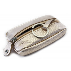 Růžovozlatá kožená zipová klíčenka Lana