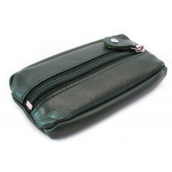 Tmavě zelená kožená klíčenka se zipovou kapsou Lana
