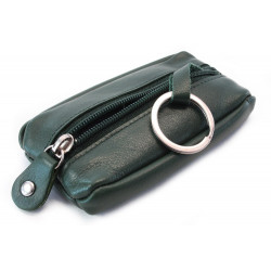 Tmavě zelená kožená klíčenka se zipovou kapsou Lana