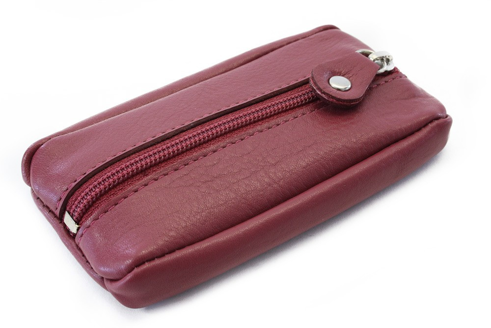 Bordově červená kožená klíčenka se zipovou kapsou Lana