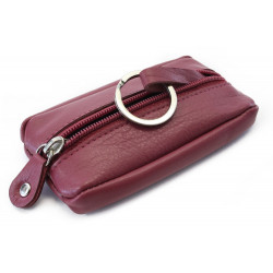 Bordově červená kožená klíčenka se zipovou kapsou Lana