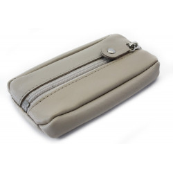 Šedá kožená klíčenka se zipovou kapsou Lana