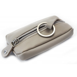 Šedá kožená klíčenka se zipovou kapsou Lana