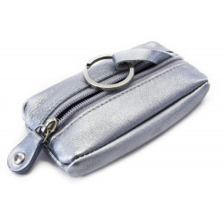 Tmavě stříbrná kožená klíčenka se zipovou kapsou Lana