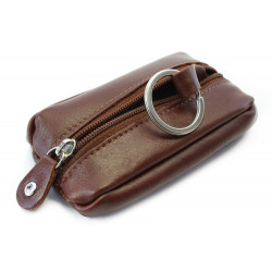 Tmavě hnědá kožená zipová klíčenka Lana