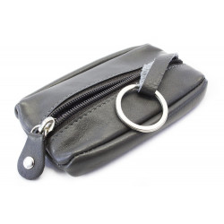 Tmavě šedá kožená zipová klíčenka Lana
