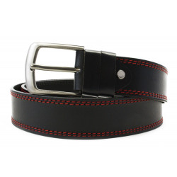 Červenočerný kožený pánský opasek s dvojitým šitím Asmo