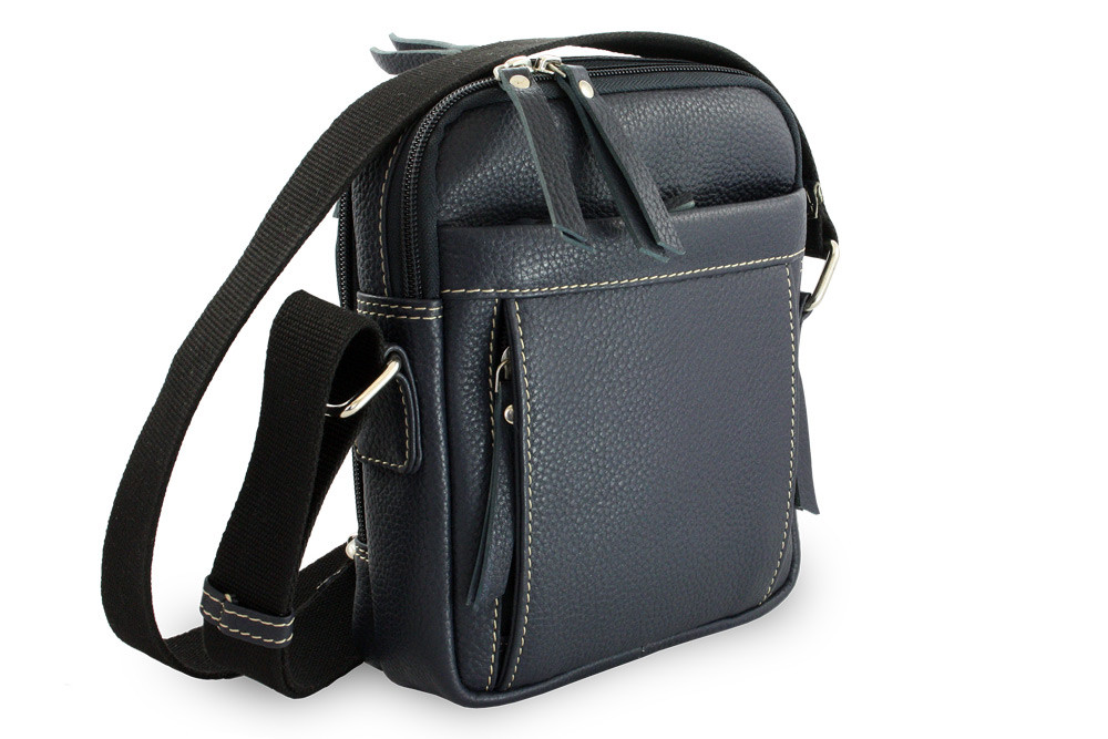 Tmavě modrý pánský kožený zipový crossbag Gabry