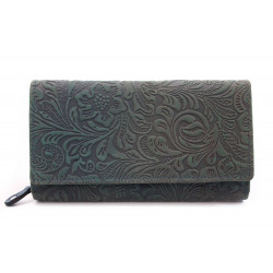 Tmavě modrá klopnová kožená dámská peněženka se vzorem Liora