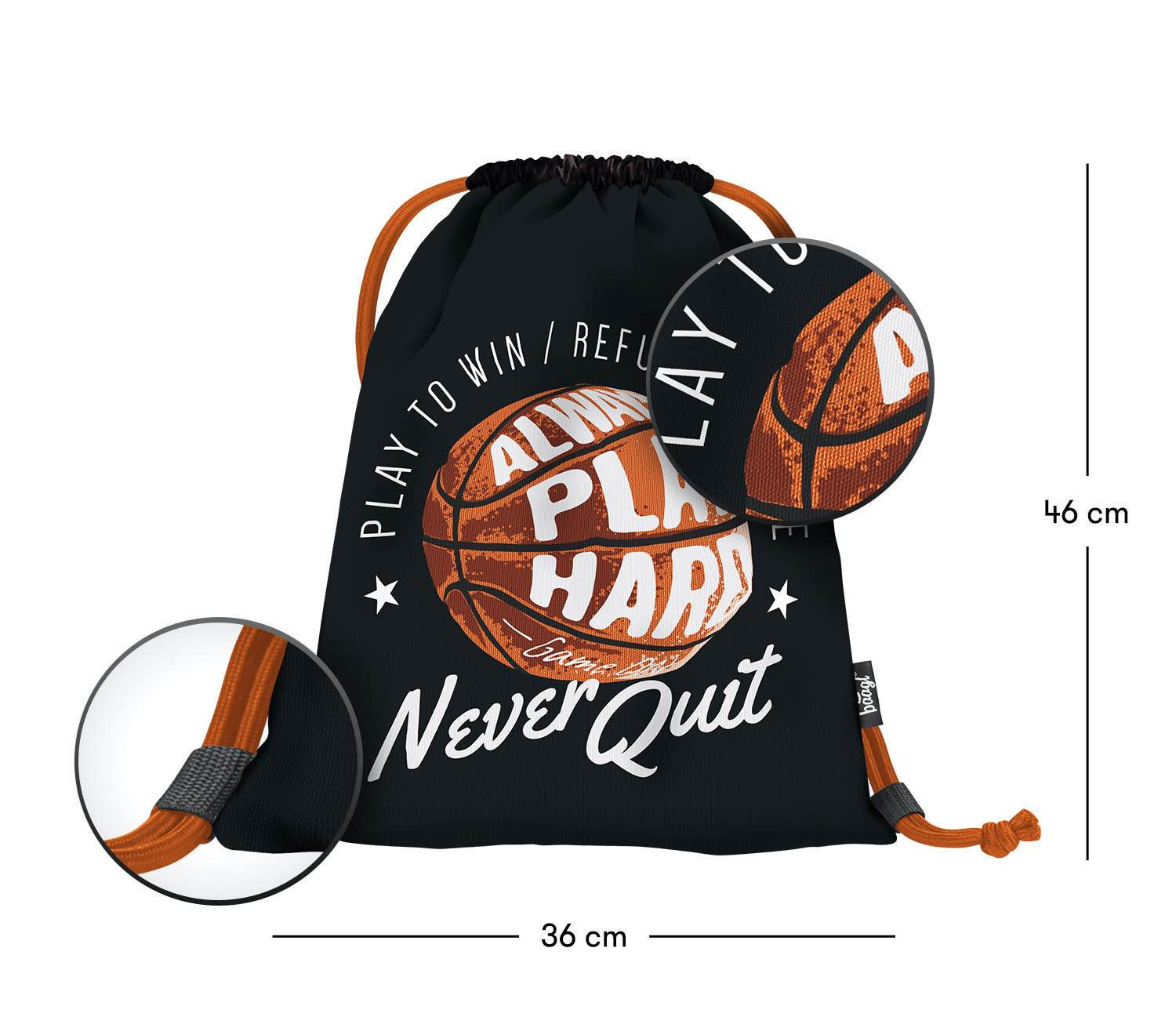Černý praktický vak pro kluky s motivem basketbalu Ball