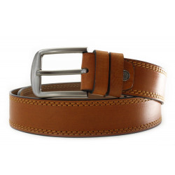 Světle hnědý kožený pánský opasek s dvojitým šitím Dario