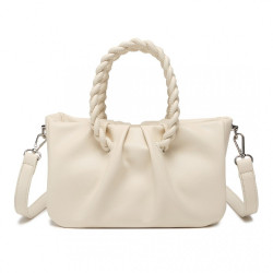 Smetanová elegantní dámská kabelka s pletenou rukojetí Zarela