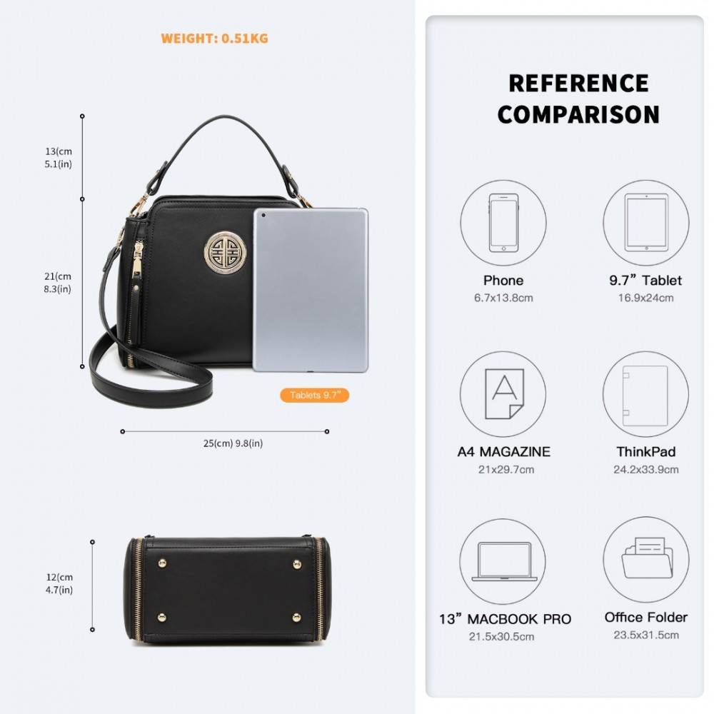 Černá zipová crossbody dámská kabelka Zivana