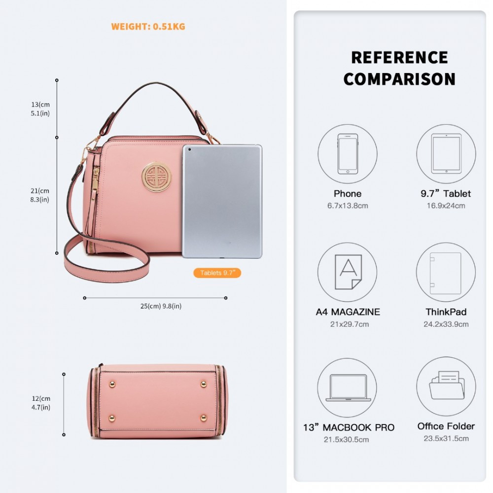 Růžová zipová crossbody dámská kabelka Zivana