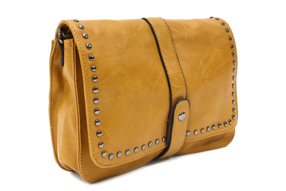 Tmavě žlutá dámská crossbody kabelka s ozdobnou klopnou Cherylyn