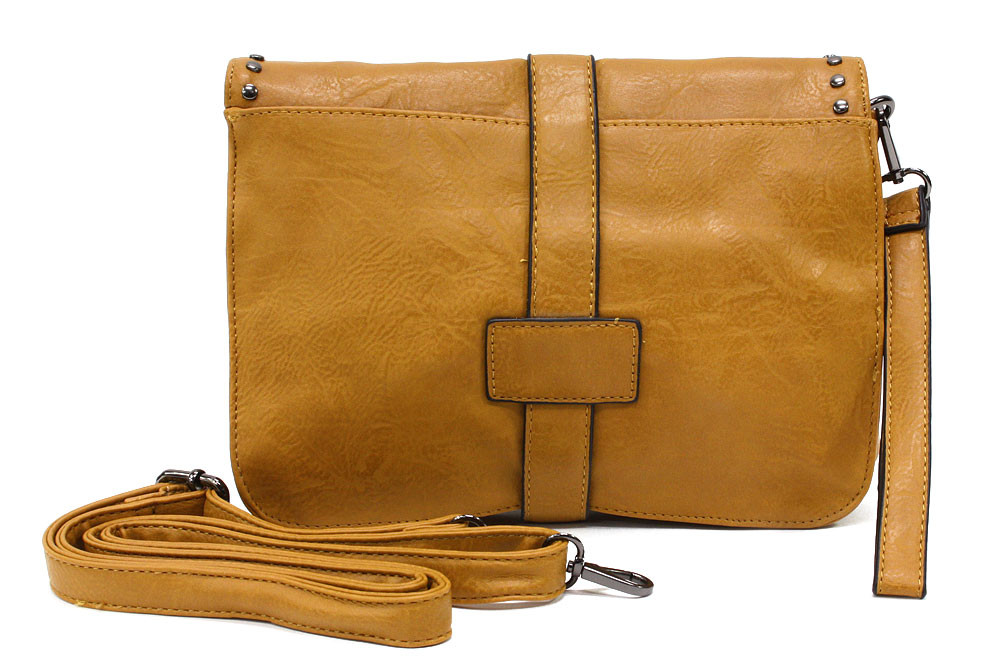 Tmavě žlutá dámská crossbody kabelka s ozdobnou klopnou Cherylyn
