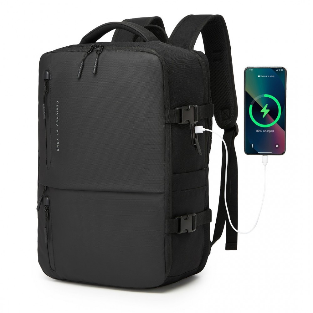 Černý praktický cestovní batoh na notebook a s USB  Evanthe
