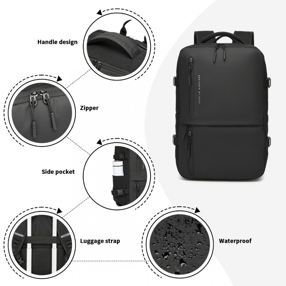 Černý praktický cestovní batoh na notebook a s USB  Evanthe