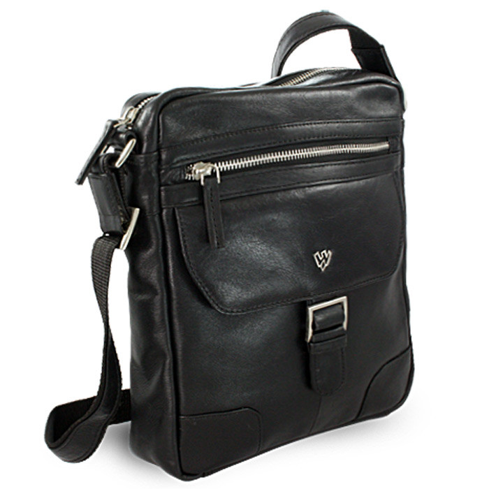 Černý pánský kožený zipový crossbag William