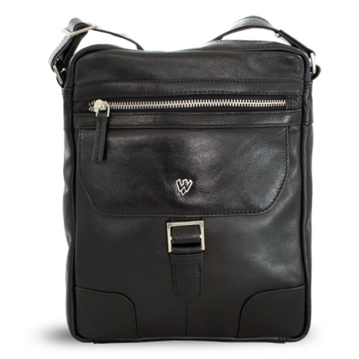 Černý pánský kožený zipový crossbag William