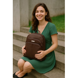 Hnědý kožený zipový batoh Poppy