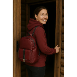 Vínově červený kožený praktický batoh Fridlie