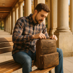 Světle hnědý pánský kožený batoh Lótiel