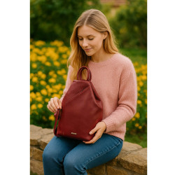 Vínově červený kožený batůžek/kabelka Hazelien