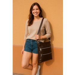 Tmavě hnědá kožená zipová taška Cassidy