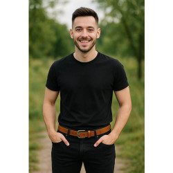 Světle hnědý kožený pánský opasek s dvojitým šitím Cassian