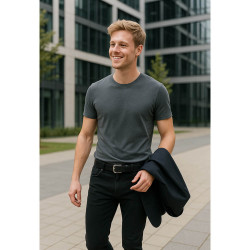 Černý prošívaný kožený pánský opasek do riflí Dracy