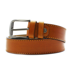 Světle hnědý kožený pánský prošívaný opasek Leandro