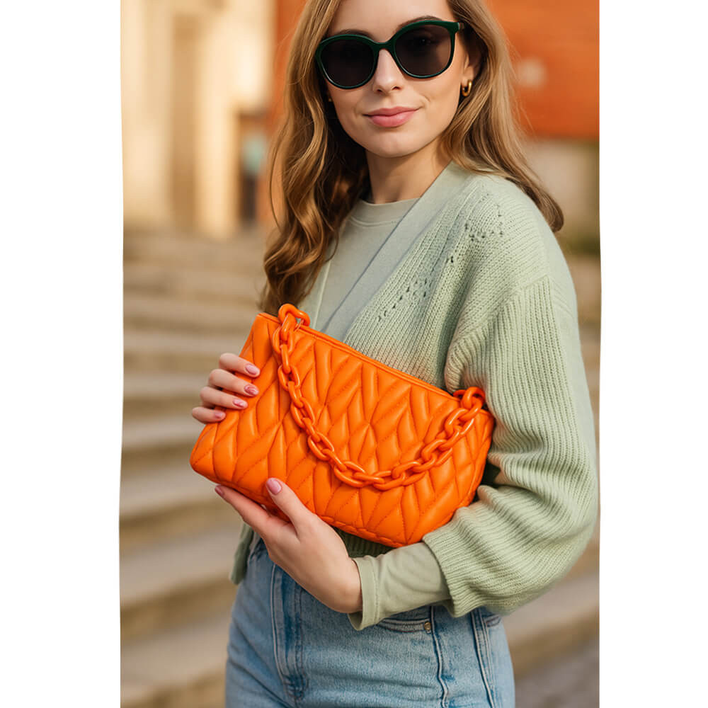 Oranžová netradiční prošívaná crossbody dámská kabelka Azzini