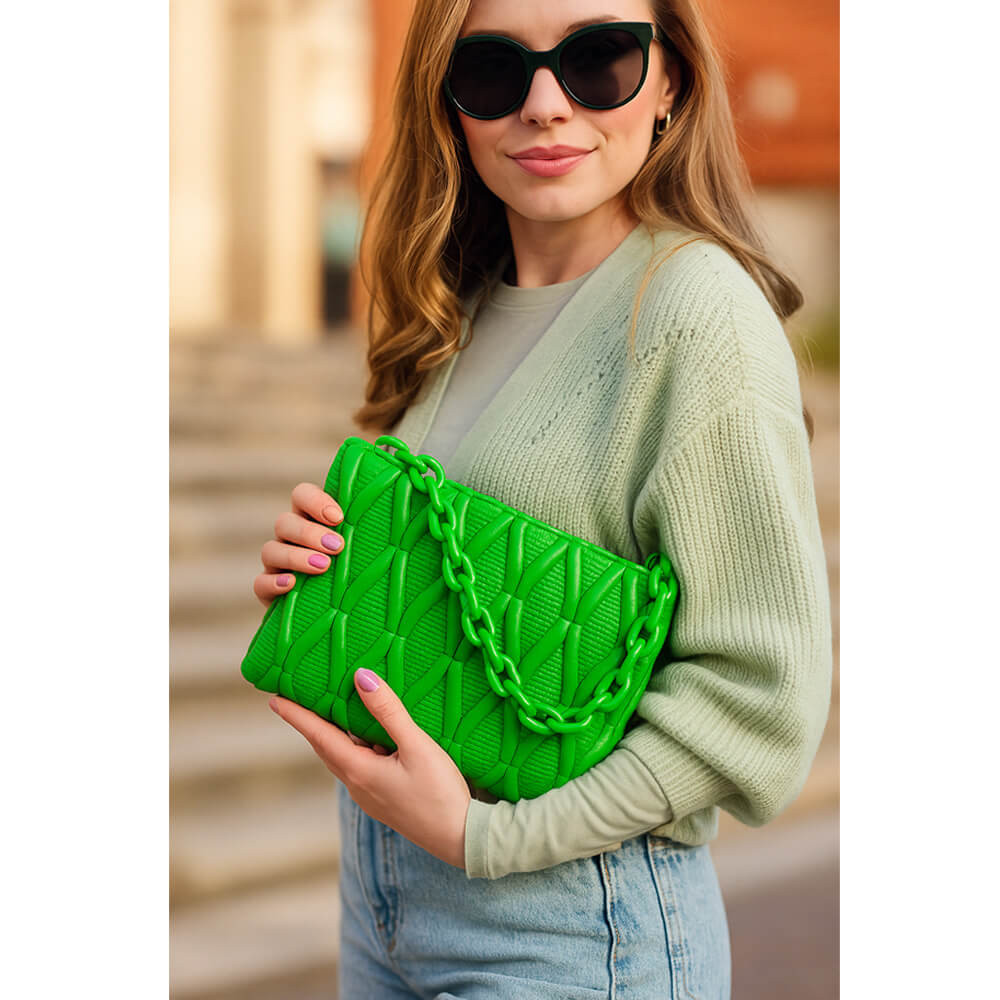 Zelená netradiční prošívaná crossbody dámská kabelka Azzini