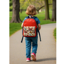 Červenomodrý batůžek s motivem motýlů Hirano