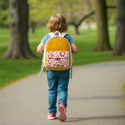 Žlutobílý batůžek s motivem květin Hirano