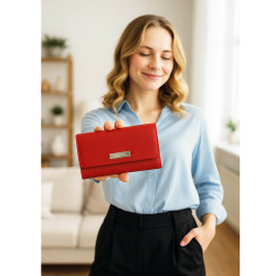 Červená kožená dámská klopová peněženka Tsuda