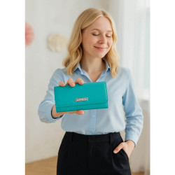 Tyrkysově modrá kožená dámská klopová peněženka Tsuda