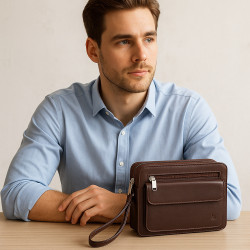 Hnědá kožená pánská jednozipová etue Justin