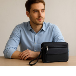 Černá kožená pánská jednozipová etue Justin