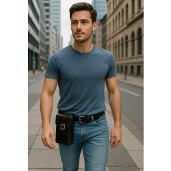 Černé pánské kožené pouzdro na mobil Matteo