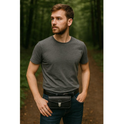 Černé pánské kožené pouzdro na mobil Florent