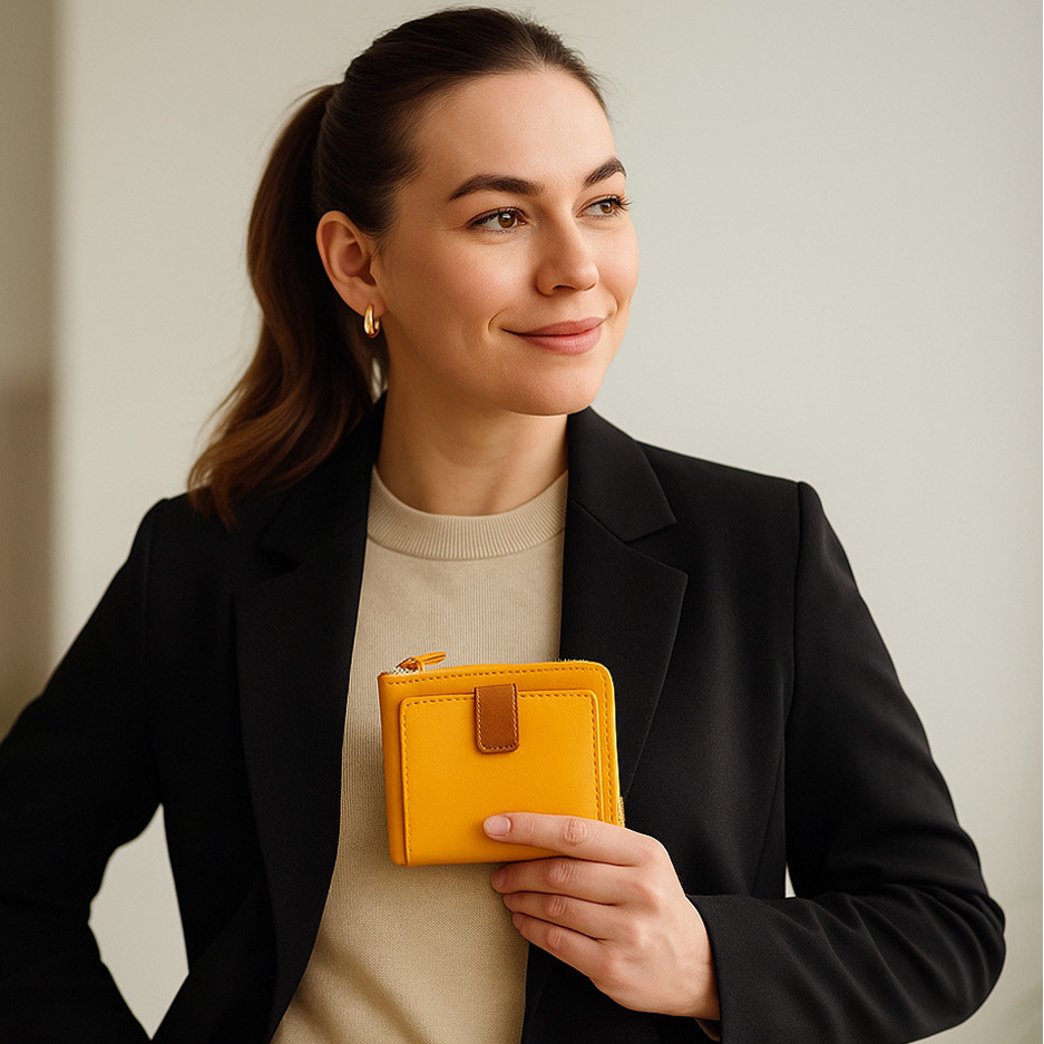 Žlutá malá dámská kožená peněženka se zápinkou Méline