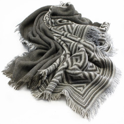 Hnědošedý dámský hřejivý šátek s geometrickým vzorem Huber
