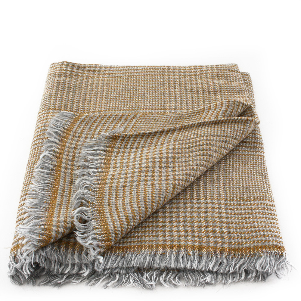 Šedožlutý dámský hřejivý šátek s drobnou kostkou Riva