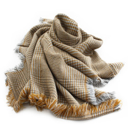 Šedožlutý dámský hřejivý šátek s drobnou kostkou Riva