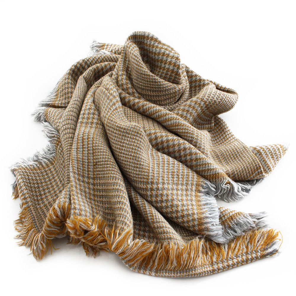 Šedožlutý dámský hřejivý šátek s drobnou kostkou Riva