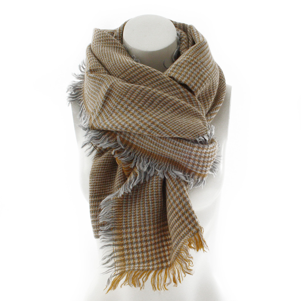 Šedožlutý dámský hřejivý šátek s drobnou kostkou Riva